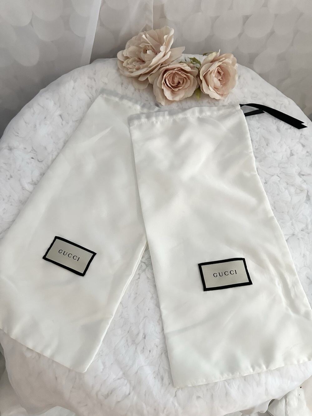 GUCCI Set Of 2 White Shoes Dust Bag Storage Cloth Drawstring 17.5 x 8.5 inches